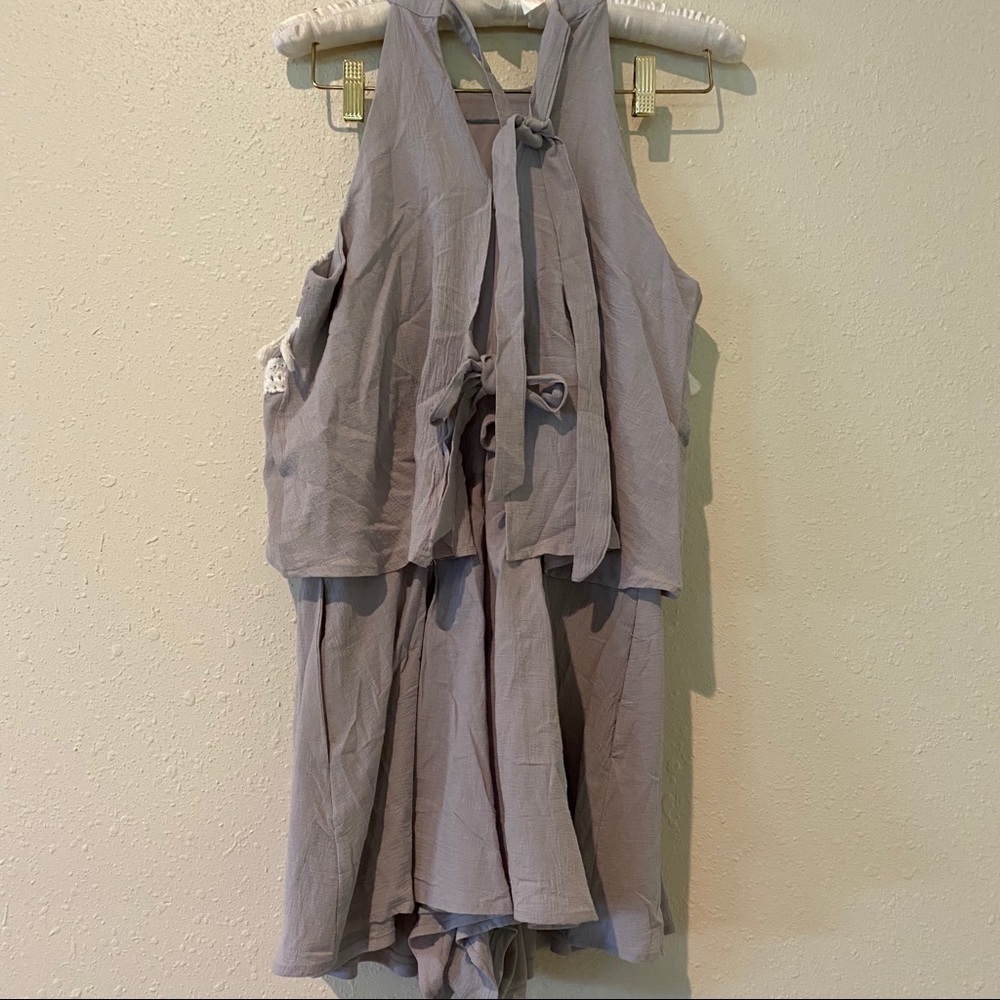 Listicle Romper Shorts Boho Small Cotton gray short romper tassels sleev… - Picture 6 of 6